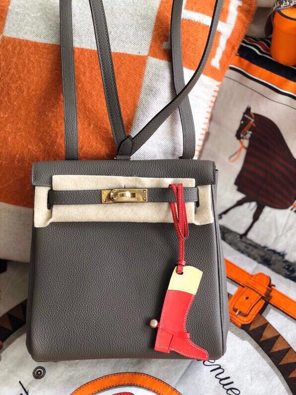 Hermes Kelly Ado Backpack In Dark Grey Clemence Leather